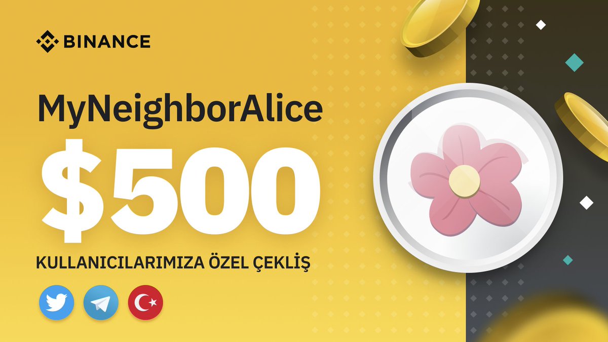 Binance_Turkish's tweet photo. 🚨 500$ ALICE #GIVEWAY 

✅ Takip @MyNeighborAlice  &amp; @Binance_Turkish &amp; @BinanceTR
♥️ Katıl https://t.co/vEok1m1d52 &amp;  https://t.co/P4Jv9tOhXQ
🔄 #BinanceALICE hashtag ile Retweet
👥 3 arkadaşını yorum kısmında çekilişe davet et 
📝 Formu doldur https://t.co/Kn3xgCbVev https://t.co/G6UtyCarXU