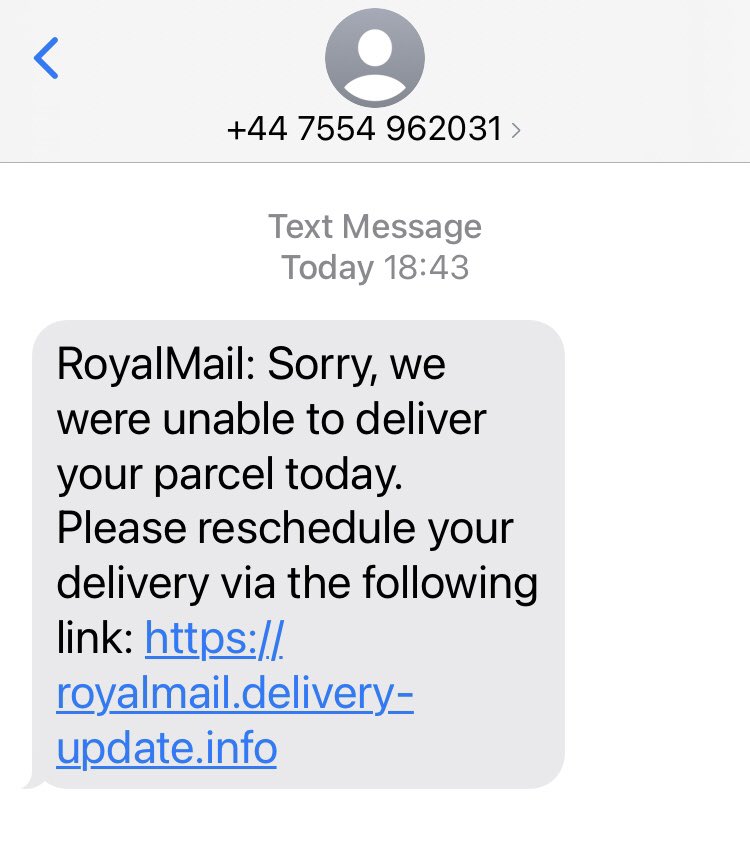cmartindale2004's tweet photo. @RoyalMailHelp I received this text today. I didn’t click on the link but cut and pasted it into my browser. Very official and impressive looking (but fake) Royal Mail website appeared. Very clever. Very worrying. #ScamAlert https://t.co/aMRoaDHl8S