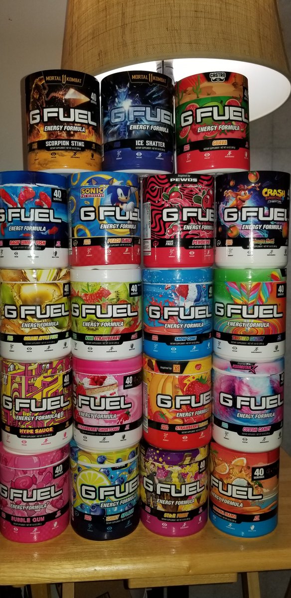 Blahwaa's tweet image. The collection gains 4 new members today.

-Wumpa Fruit
-Guava
-Ice Shatter
-Scorpion Sting

@GFuelEnergy @GammaLabs

 #GFUEL #energydrink #Idonthaveaproblem