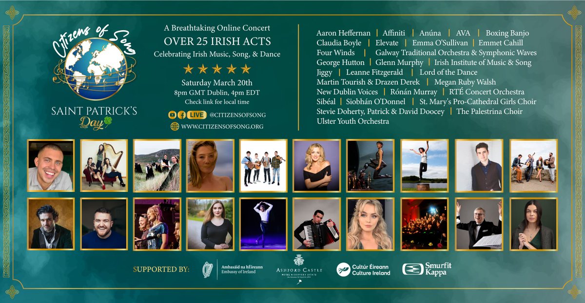 Fancy the perfect cure for post Paddy’s Day Blues? Check out the full <a href="/CitizensofSong/">CitizensofSong</a> online concert, with over 25 acts including some of Ireland’s top musicians and dancers. Watch the full show here: bit.ly/39cke4c