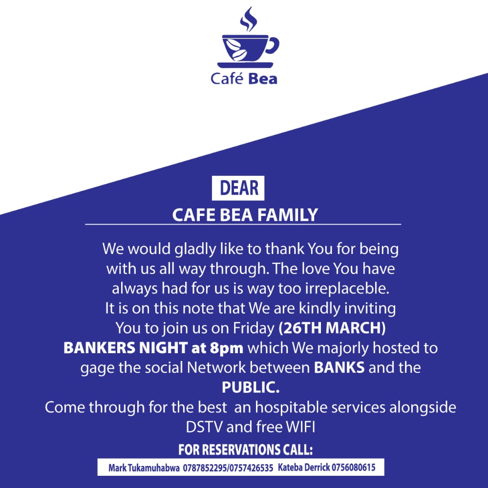 CafeBea1's tweet photo. 'A Healthy Banking system is one of the vital parts of a nation's foundation"
~Hendrick Smith
Don't miss #BankersNite this Friday at the only spot in Kabale. https://t.co/VCjRRTZpvS