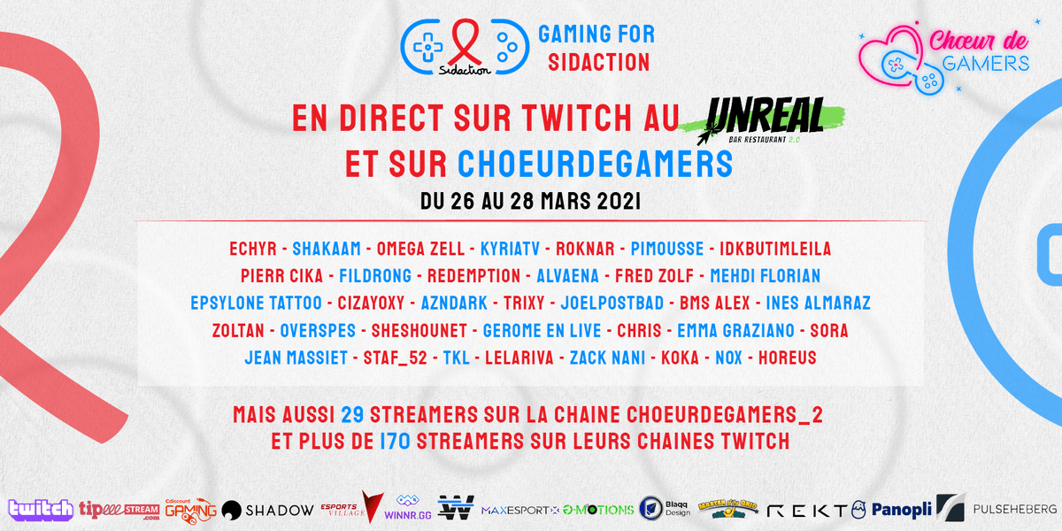 choeurdegamers's tweet photo. Rendez-vous à partir de demain pour les lancements des lives @TwitchFR #GamingForSidaction ! Des surprises, animations, des invités...😱❤️ https://t.co/5W8rD6f1qI