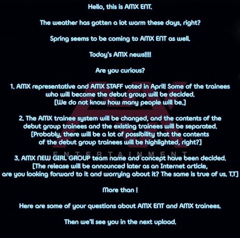 KpopGirlzBands1's tweet photo. #AMXEntertainment debutará a su grupo de chicas que serán votadas y elegidas las trainees por el staff de la empresa. 

El debut del grupo será en abril

Source @nugupromoter https://t.co/7ctsXM4eL0