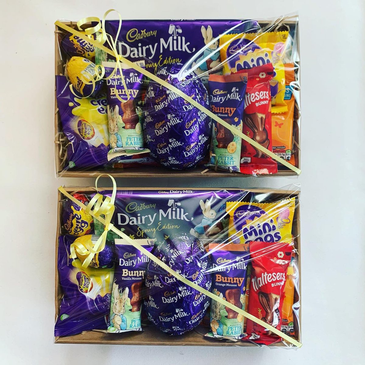 S_I_Candy's tweet photo. Our small Easter hampers are filled with so many yummy Easter favourites. Perfectly wrapped for gifting #hamper #happyeaster #easter #giftideas #postaltreats #sweetintentionscandy #cheshire #manchester #lovemyjob https://t.co/GKRTgj0JTL