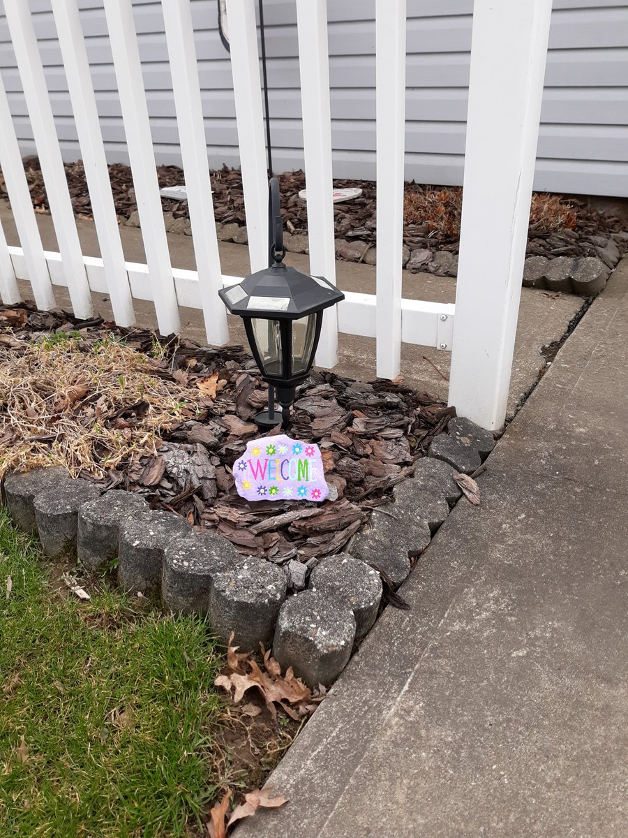 rckingrocks's tweet photo. #Welcome rock I painted for the front flower bed #spring #easter #rcking https://t.co/RtK7uyUfBM