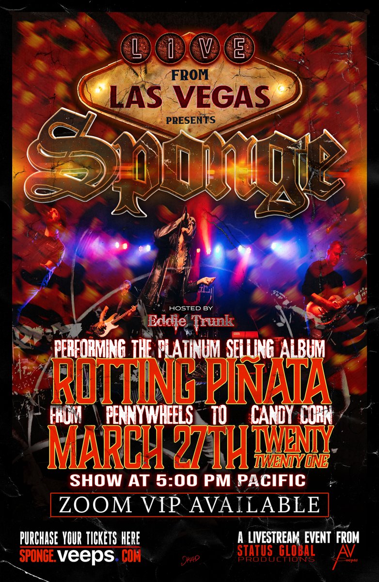 spongetheband's tweet photo. 2 days to go! Make sure you have your Sponge livestream tickets!  Hosted by @EddieTrunk 
 
If you don't have them yet, got to https://t.co/jfwwXHRYtd. @LiveFromLV702 @Veeps https://t.co/OIGVTeQIGv