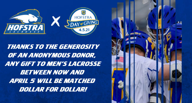 Between now and April 5, any gift to the #Hofstra men's lacrosse program will be matched, 𝐝𝐨𝐥𝐥𝐚𝐫 𝐟𝐨𝐫 𝐝𝐨𝐥𝐥𝐚𝐫❗

Click here to give today! ⤵
spark.hofstra.edu/project/25762