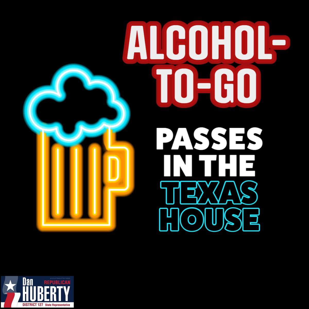 The Texas House passed the bill making permanent the pandemic response provision that allowed businesses to responsibly and safely sell alcohol-to-go. That bill heads to the Senate, where it will continue through the legislative process. #txlege