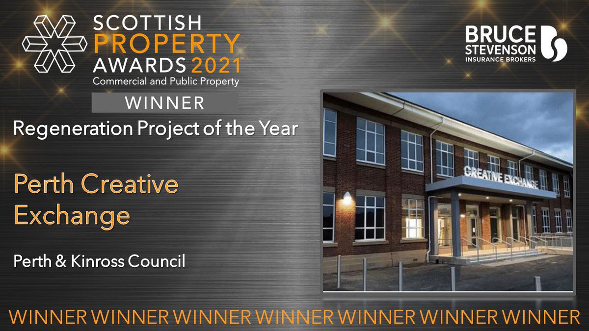 scotpropawards's tweet photo. The WINNER of the Regeneration Project of the Year sponsored by @BruceStevenson_ is Perth Creative Exchange by @PerthandKinross #scotpropawards21 #comprop #realestate https://t.co/HNVnuo9l2T