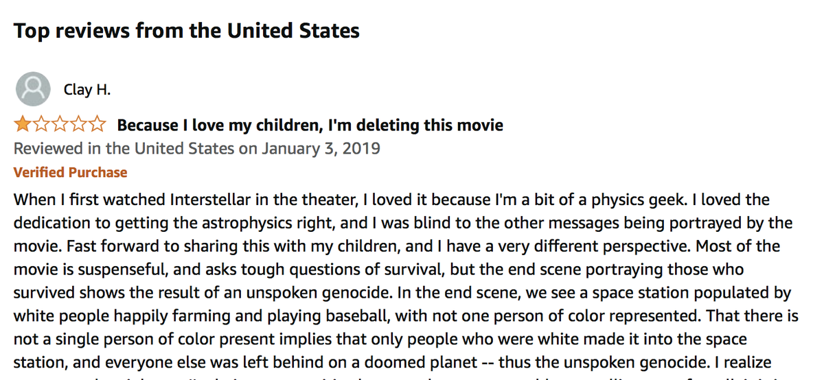 SonnyBunch's tweet photo. this is the top review of INTERSTELLAR on amazon https://t.co/5O7EQOhuQ0