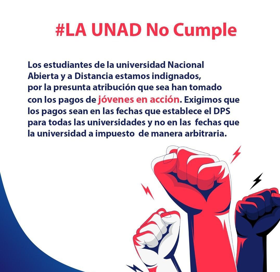 GIXE20's tweet photo. @UniversidadUNAD ¡LOS UNADISTAS ESTAMOS INCONFORMES! 1ciclo de JeA no lo recibimos. *Estamos a la espera*

@UniversidadUNAD

@ProsperidadCol

@SusanaCorreaBor

@IvanDuque

#LaUnadNoReportaJeA #JeANosRoba
#RespuestasConcretas
 NO HACEMOS UN SEMESTRE EN EL AÑO, HACEMOS DOS https://t.co/7rBgj2y09r
