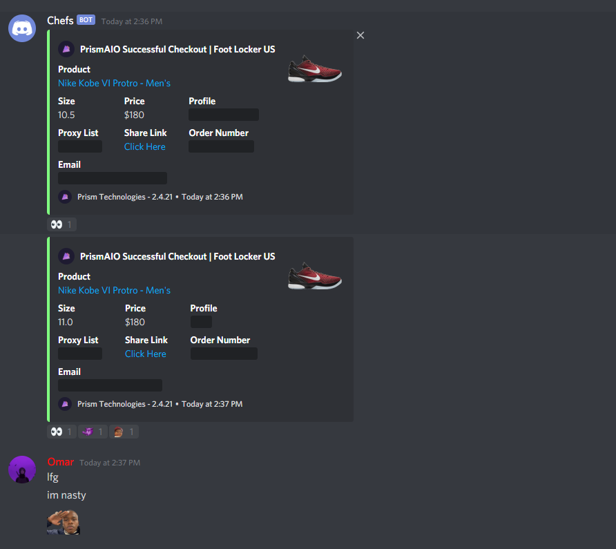 WashedOmarrr's tweet image. 🎶Lets goooo🎶
Bot: @PrismAIO 
Proxies : @glassproxies @PolarProxies_ @NotifyProxies 
Groups : @Soleus @RyzeIO @OculusAlerts 
and @G1izzy_Gobbl3r for the dababy checkout noise turned me into a chef