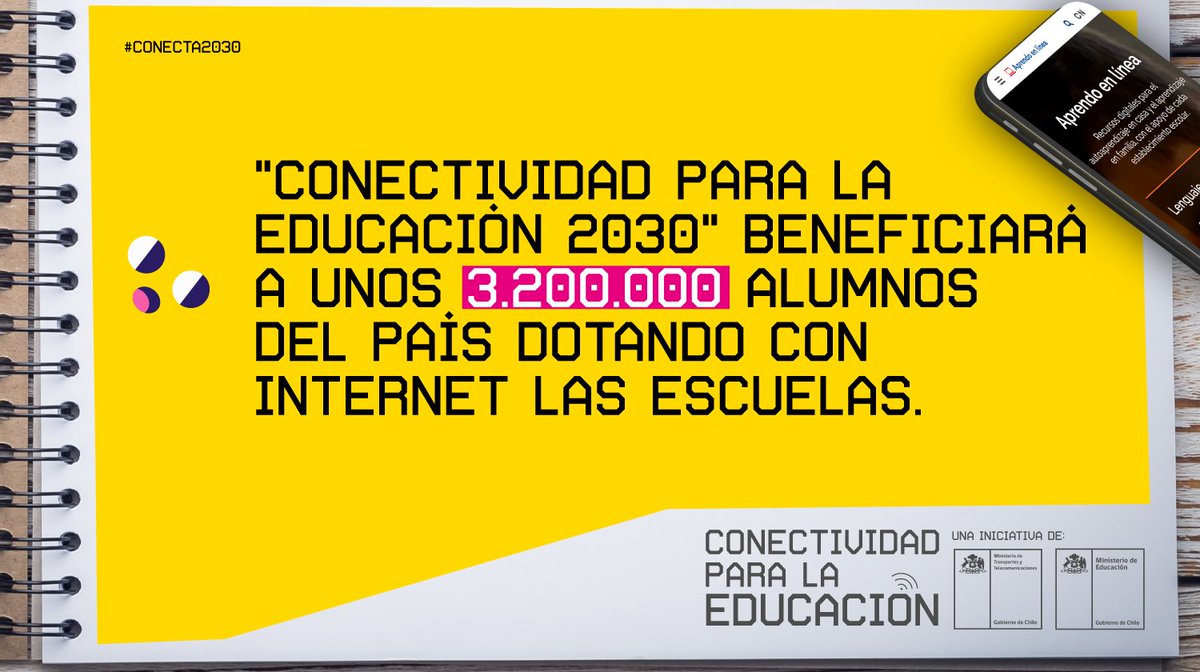 DPR_RM's tweet photo. #Conecta2030 busca contribuir a la disminución de la brecha digital y proveer de conectividad de alta capacidad a establecimientos educacionales a lo largo del país, beneficiando a unos 3,2 millones de estudiantes de educación básica y media.

📲 Más info: https://t.co/yJ5dNNYTte https://t.co/a0kWk2dBWw