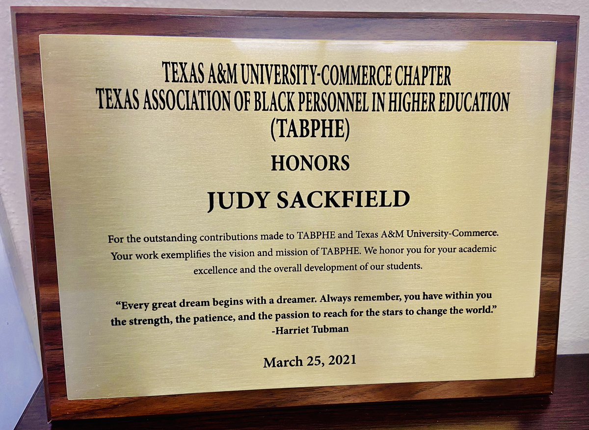 Congratulations to <a href="/jsackfield/">Judy Sackfield</a> on being honored with the Texas Association of Black Personnel in Higher Education (TABPHE) award today! 🦁