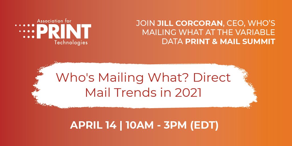 Seeking inspo for great direct marketing programs? Discuss 2021 #DirectMail trends with <a href="/WhosMailingWhat/">Who's Mailing What!</a> CEO Jill Corcoran at the Variable Data Print &amp; Mail Summit on April 14!

View agenda and RSVP: ow.ly/2siQ50E8HXY