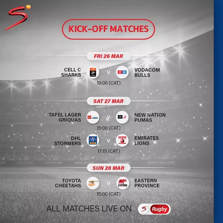 CJSportsMedia's tweet photo. This Weekend's South African Kick-Off Matches Rugby Fixtures...
All Matches Live on SuperSport Rugby Channel 211 HD !!!
Kick-Off SA Times !!!
#CJSportsMedia #SuperSport #SARugby #KickOffMatches https://t.co/saGmQB1rxj