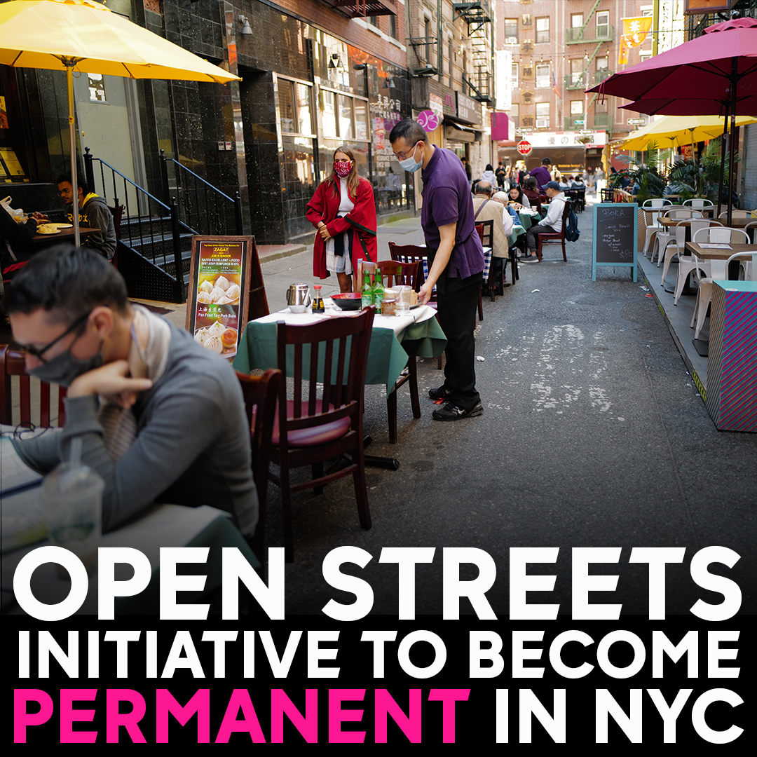 ABC7NY's tweet photo. GOOD NEWS! Mayor de Blasio announced that the city's Open Streets initiative would be a permanent part of the city and that applications were open again. https://t.co/EkhZ7a88BC #nyc #openstreets #openstreetsinitiative #reopennyc #news #abc7ny https://t.co/741IQiXsmh