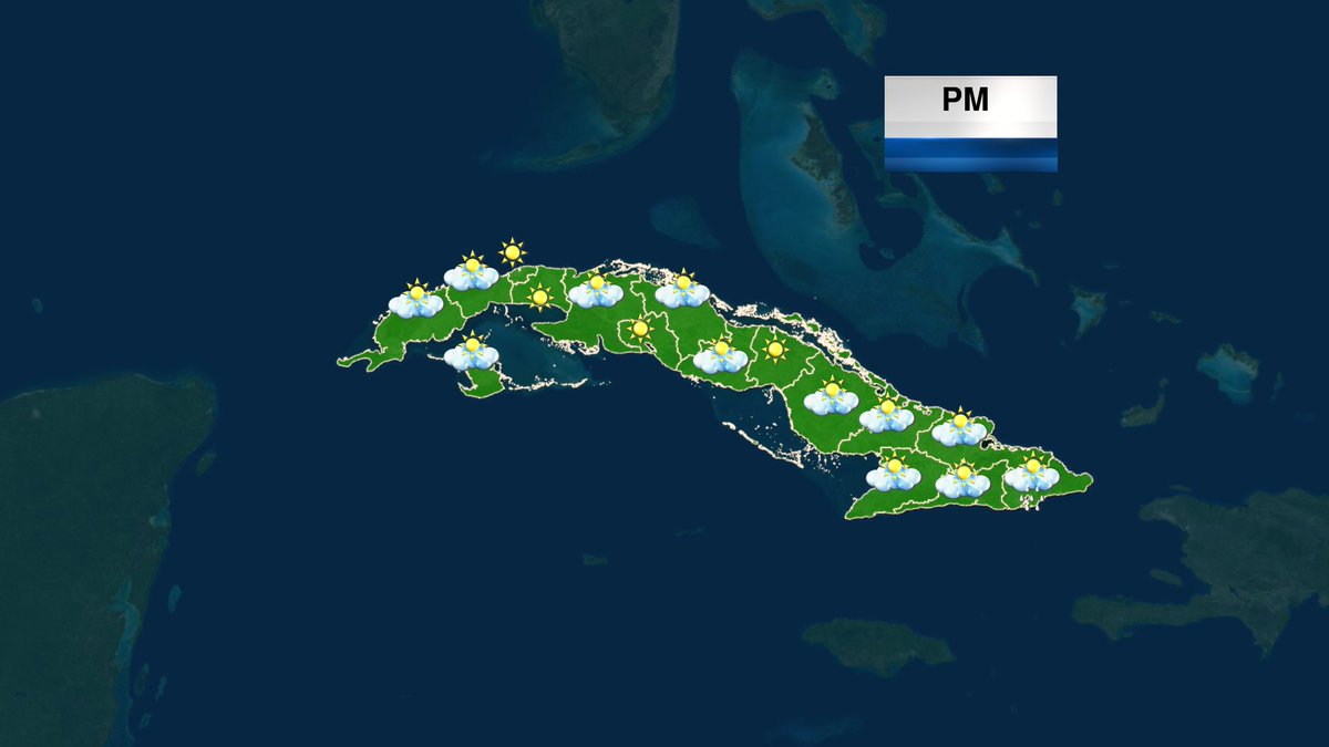 cnp_insmet_cuba's tweet photo. #PronósticoDelTiempo para el 26/03
Parcialmente nublado en la costa norte de Guantánamo y nublado en ocasiones con aislados 🌧️. En el resto del país poca nubosidad y en la tarde parcialmente nublado y nublado en zonas del interior con aisladas 🌧️.
Más en: https://t.co/Q3Z0OwVBZZ https://t.co/Rz2ezQiMIF