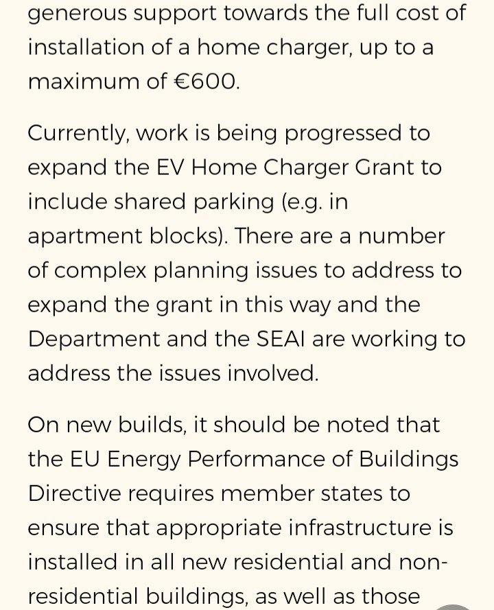 ApartmentOwners's tweet photo. Multiple PQs 57, 81, 115, 305, 352, 357 24/03/21 to @EamonRyan about EV charging, including in apartments.

@SEAI_ie and @Dept_Transport are working on expanding the Home Charger Grant to apartments
ℹhttps://t.co/OZ9gBCG4Hk https://t.co/zihgdwHEwK