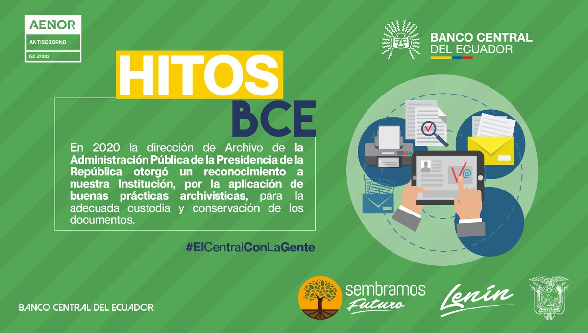BancoCentral_Ec's tweet photo. En nuestra serie #HitosBCE le presentamos nuestras prácticas archivísticas🗃️, que han merecido el reconocimiento🪙 de las las entidades por su servicio a la comunidad.
¡#ElCentralConLaGente trabaja para la comunidad y su bienestar económico!
Dale like y comparte👉 https://t.co/IUEv4uJkSZ