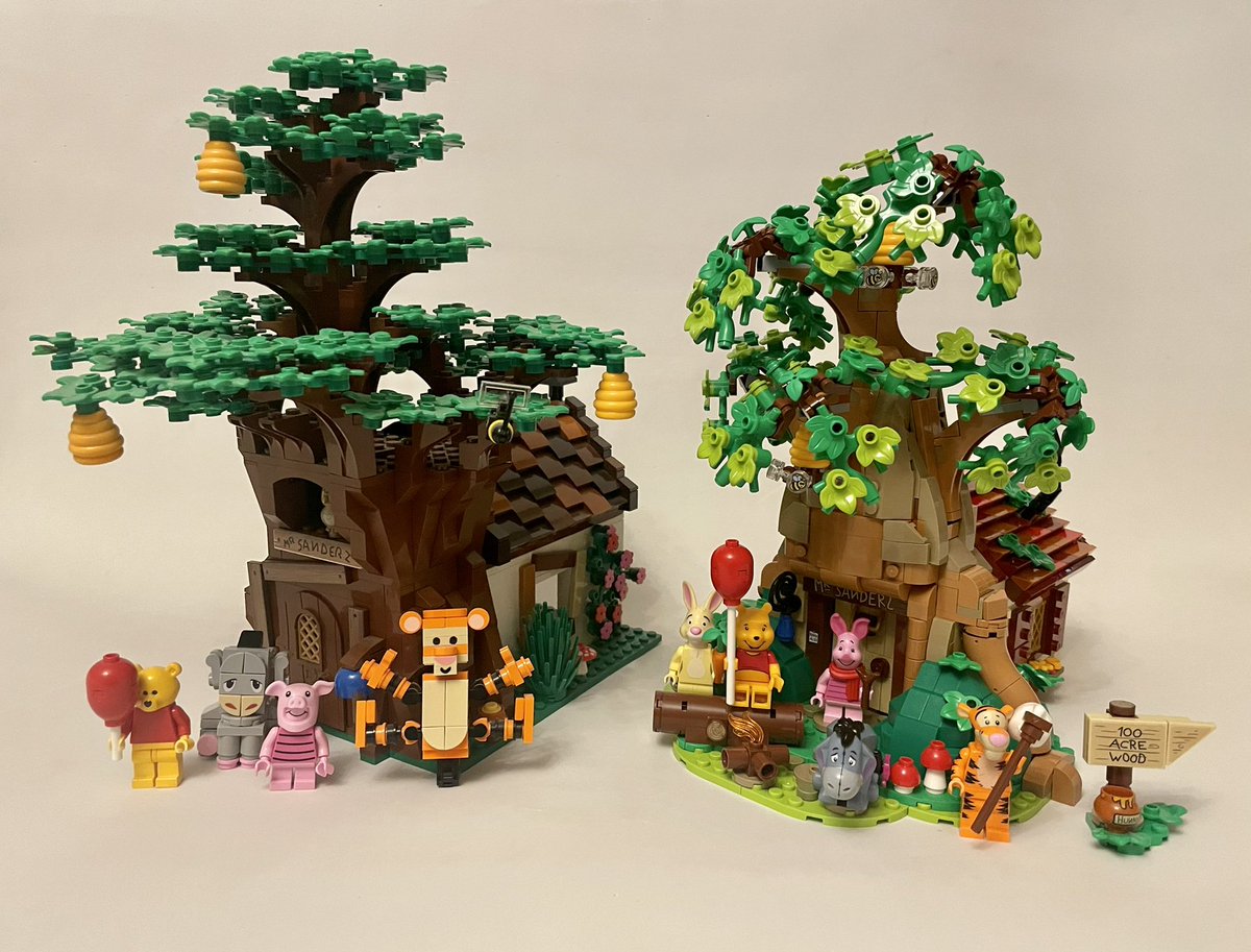 BenAlder's tweet photo. From a Lego build (on left) made in my front room that I thought that I would just be enjoying with my children to one now out in the shops has been an amazing journey. 

#legoideas #lego #winniethepooh #legodisney #disney #pooh #eeyore #rabbit https://t.co/6Jl1ihYThS