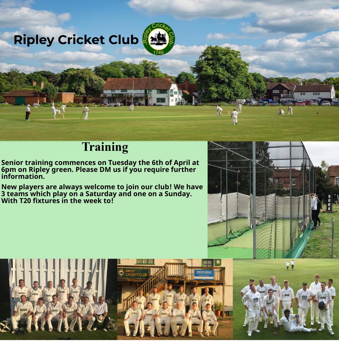 RipleyCricket's tweet photo. New season a head of us, new players are always welcome. Please drop us a message for further details. 
#Cricket #Surrey #SurreyCricket #CricketClub #Newplayers https://t.co/hLuOoAa7fk