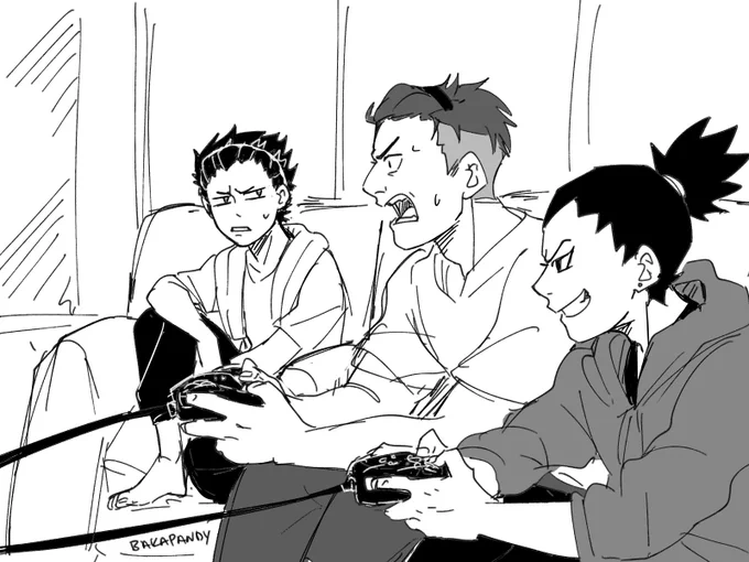 [Junior High AU]
messy scribble but cousins hanging out with Uncle Kankurou 