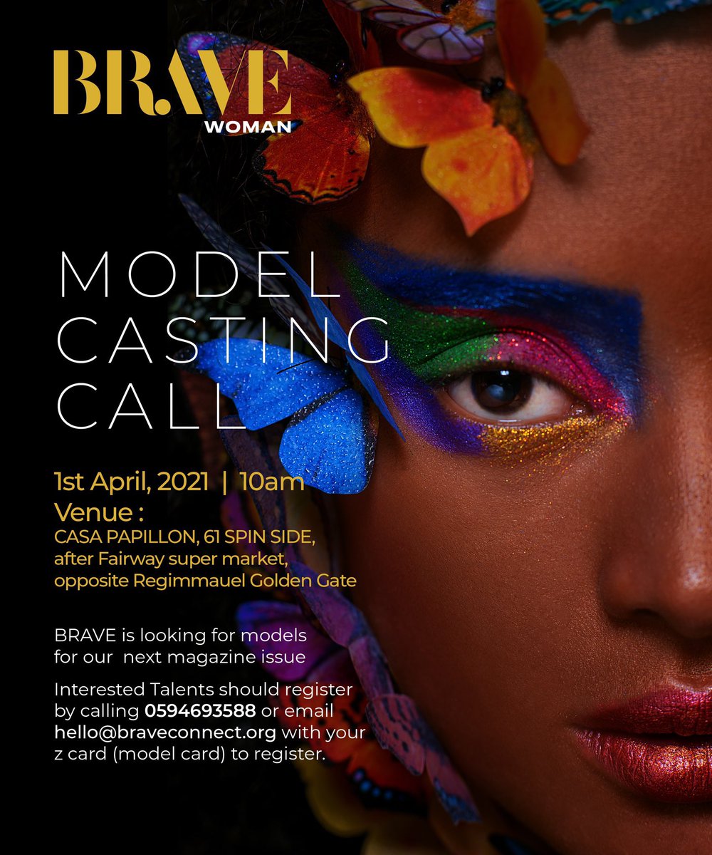 Thea_Ora's tweet photo. Casting Call !!!
We’re looking to feature you in the next issue of @bravewomanmag 

To register, call 0594693588 or email hello@braveconnect.org
#castingcall #modelsearch #bravevolunteer #BraveWomanMagazine #BraveWoman #modelcastingcall #modelfeatures https://t.co/ldCpR7nxU2