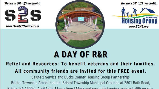 PACareerlinkBC's tweet image. Join us to help support our local Veterans!!

When: April 17th at 11am - 5pm
Where: Bristol Amphitheater / Bristol Township Municipal Grounds 
2501 Bath Road, Bristol PA 19007

Mask and social distancing required! 

#Veterans #salute2service #brianfitzpatrick