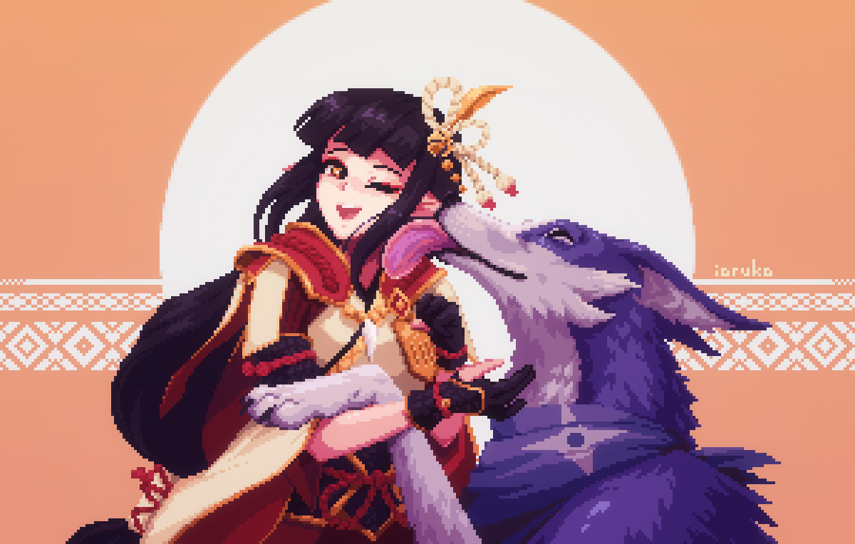 ioruko's tweet photo. Snuggles with a friendly palamute 💜🐶

#pixelart #MHRise https://t.co/Qw9gh5rPW5