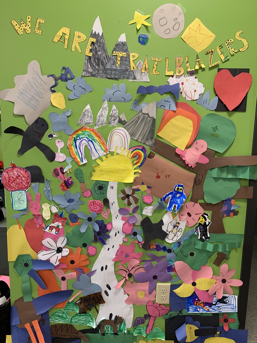DancerKinders's tweet photo. “We Are Trailblazers!” Kindergartens decorated our wall with ideas of what it means to them to be a Depp Trailblazer.  “We spread light like the sun, we lead others on a beautiful path, we spread happiness like rainbows” ...and so much more! ✨⁦@adeDCSD⁩ https://t.co/G6jJBVALI3