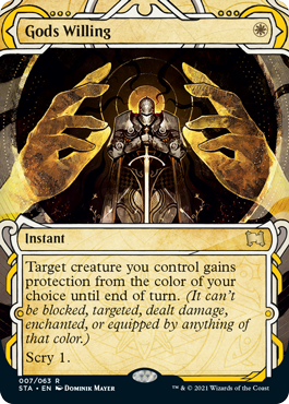 MTGNerdGirl's tweet photo. I finally get to share my #MTGStrixhaven preview card that @wizards_magic sent me for free! 

Gods Willing! At Rare?🤔 https://t.co/WLpf51OQZ3