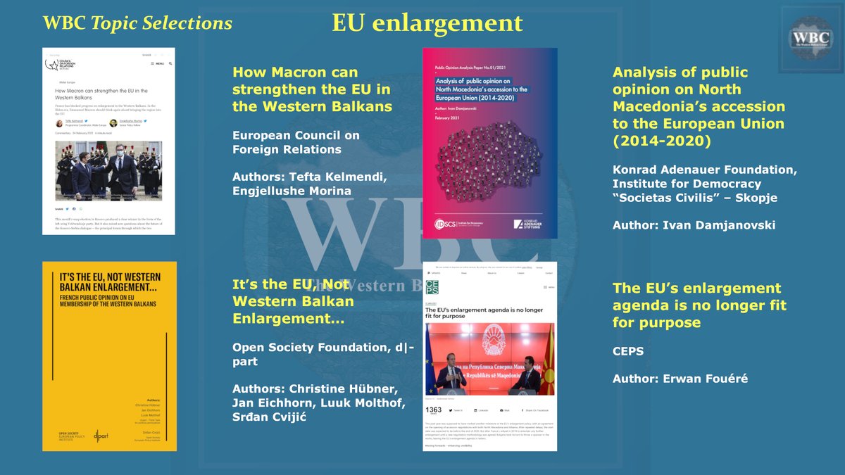 BalkanCorner's tweet photo. Check our 1st 2021 #WBCTopicSelections with 4 selected publications issued btw. Jan-Mar on the topic:
 
🇪🇺EU ENLARGEMENT!

View the publications in the picture below!👇
Find the links in the comments!👇
@ecfr, @KASonline, @IDSCS_Skopje, @OpenSociety, @d_part &amp; @CEPS_thinktank. https://t.co/UIoTVkMxkb