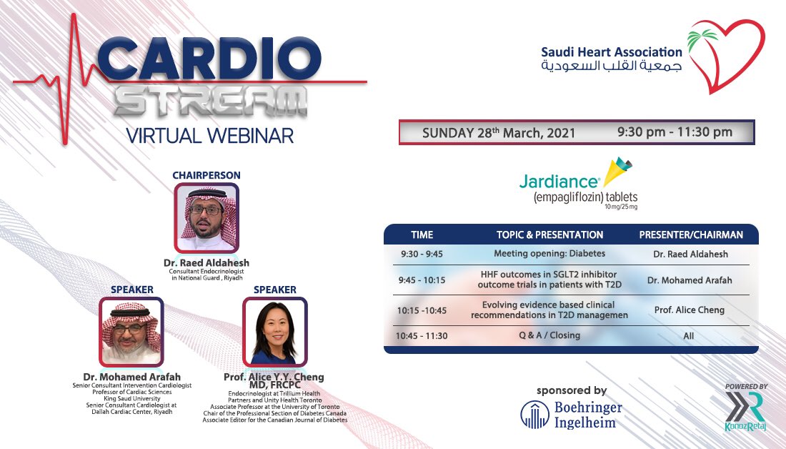 SAUDI HEART ASSOCIATION 

💻Free Live Webinar 
🗓Sunday , 28th March 2021
🕗Time: 21:30 - 23:30 KSA Time
🎓CME ACCREDITATION 
📋For registration :
kr.net.sa/webinar-sha-14…
