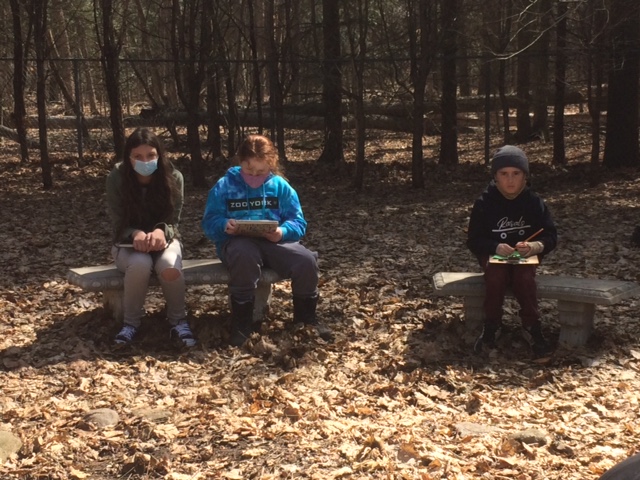 MsgrLeoCleary's tweet photo. Students in Ms. Almeida's Grade 5 class in the Peace Garden were observing nature using their five senses and practicing descriptive writing. They were inspired by a virtual Power Kid's webinar with Scientist Heather! #PVNCLEARNS https://t.co/DnAKvROWmS