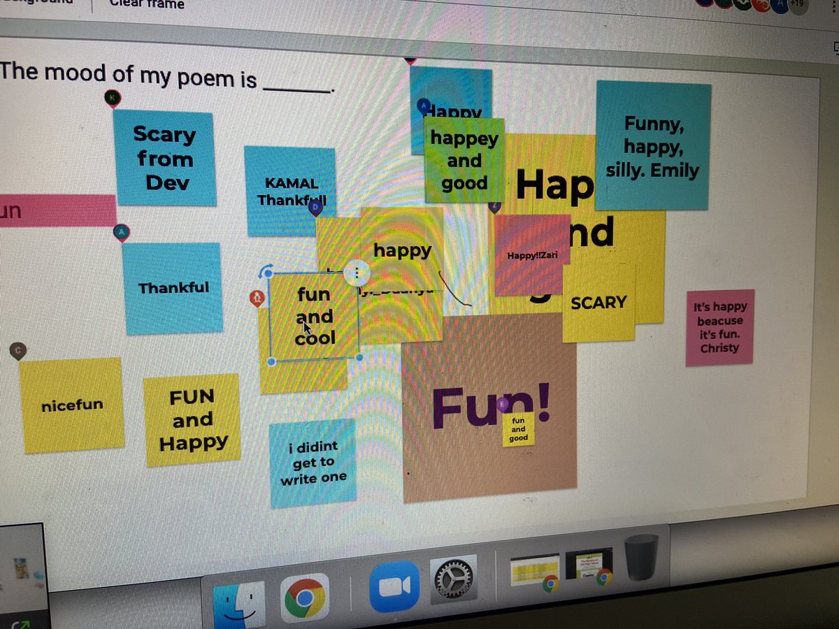 msandersonya's tweet photo. Used Kami and Jamboard to collaborate while on Zoom! For the math worksheet, students were in breakout rooms and each group was assigned a problem. The Jamboard was to tell the mood of the poem they wrote yesterday! #scotttechmadness https://t.co/gaQAZhjmKO