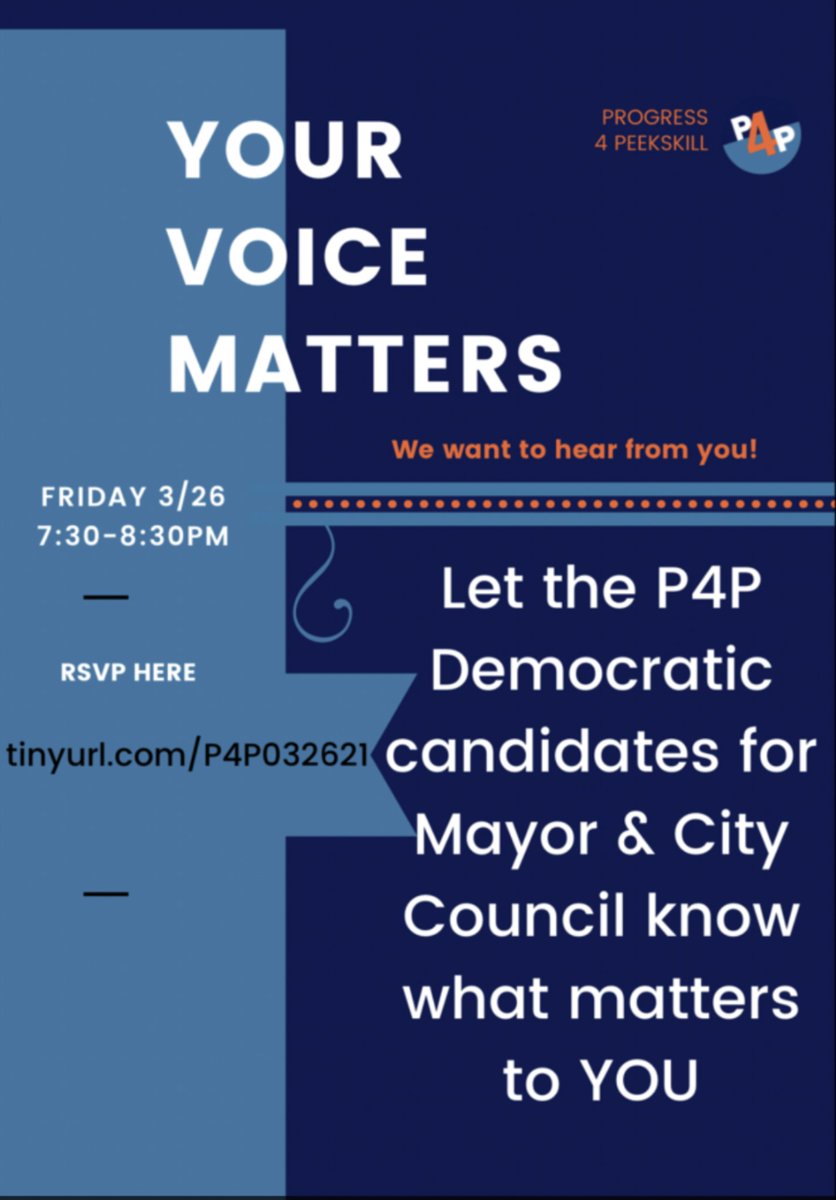 mazafratz's tweet photo. Listening session with @Progress4Pkskll tomorrow at 7:30pm
Register here for the Zoom link!
https://t.co/4w3ARcr06R
#Peekskill #Progress4Peekskill https://t.co/HZiJRLvnqv