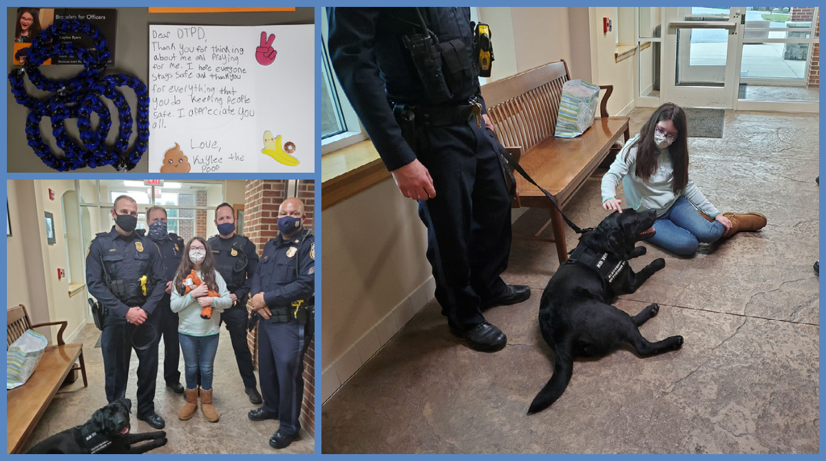 ChWarnerDTPD's tweet photo. Got a visit from one of our biggest and best supporters today @DerryTownshipPD   Kaylee wanted to visit, drop off some more bracelets and thank us for thinking about her before she goes for surgery. 💙 This young lady is awesome!  She got to meet K9 Tor today too! #DTPD #K9Tor https://t.co/I8hrqtmyDU