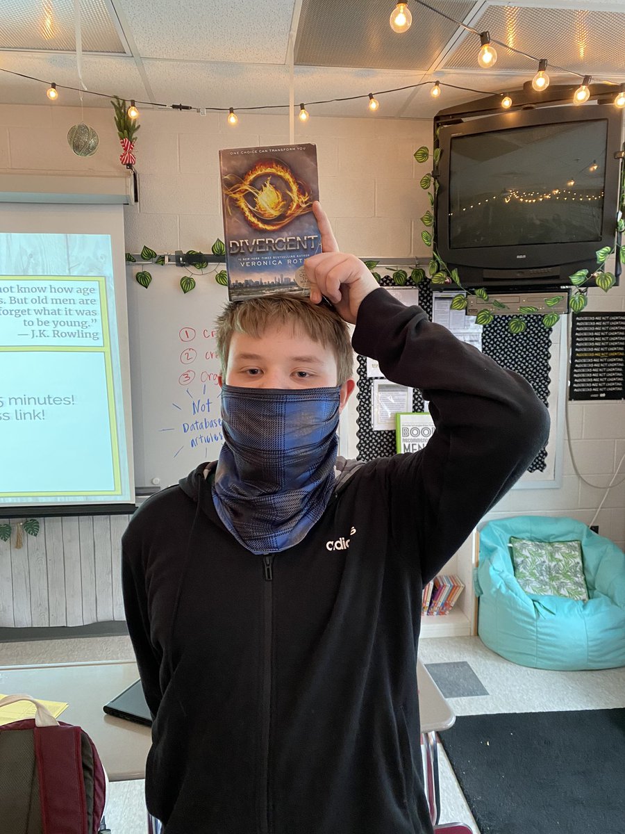 Happy moment today in English class! He started the year saying he “hated” to read and today he finished his novel and liked it so much he asked for the next one. Thanks <a href="/veronica_roth/">Veronica Roth</a> for helping my kids love to read with your <a href="/Divergent/">The Divergent Series</a> series. 😊