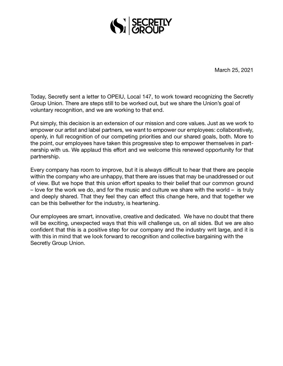 From the Secretly partners, recognizing <a href="/secretlyunion/">Secretly Group Union</a>.
Big love and congrats to Secretly Group Union and the Secretly family for this bold, important step — for this organization and hopefully for this industry.