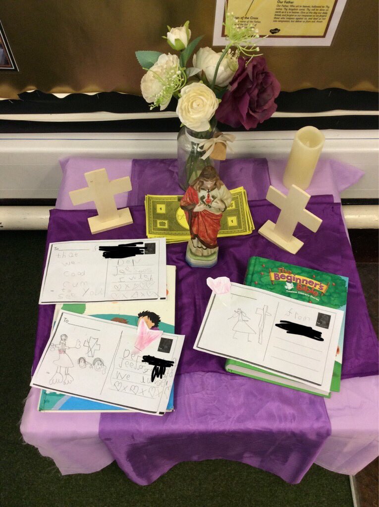 2 chn in my class went to our writing area to write a letter to Jesus. They did it all independently &amp; then put it on our prayer table &amp; said some prayers. (We have been talking about Easter)💚😫 So proud of their spelling of tricky words and use of phase 3 phonics ‘Jeesoos’ ❤️
