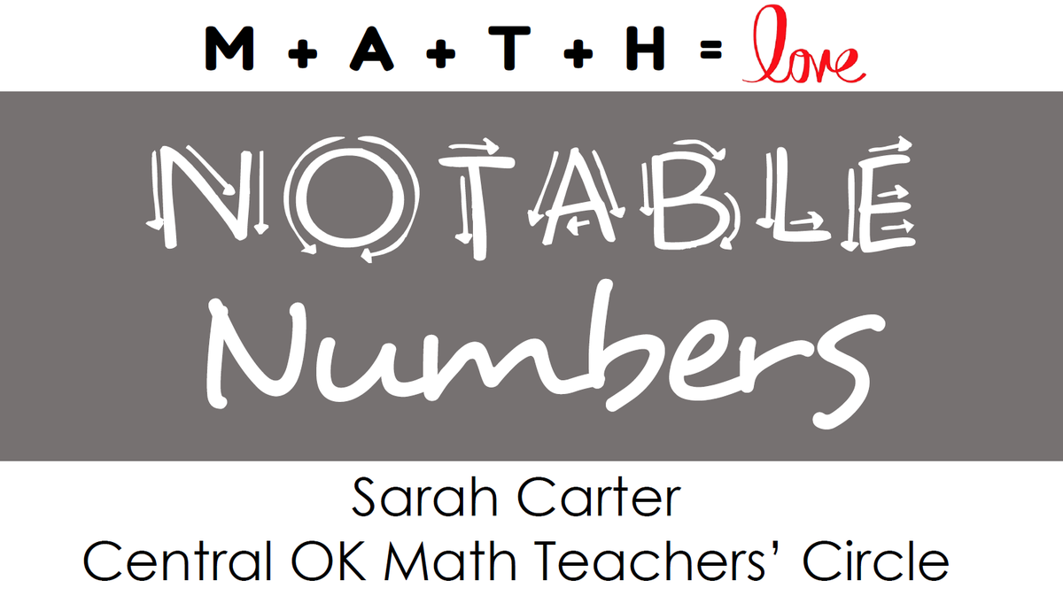 mathequalslove's tweet photo. I recently presented "Notable Numbers" for the Central OK Math Teachers' Circle. I'm sharing the slides on my blog so you too can have the chance to play with Friedman numbers and happy numbers!

#mtbos #iteachmath #mathteacherscircle #mathteachercircle

https://t.co/0zO9zjZPlu https://t.co/prNlMlvtXw