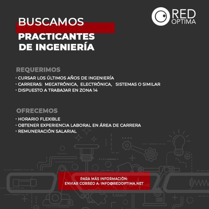 redoptima's tweet photo. En RED OPTIMA BUSCAMOS PRACTICANTES DE INGENIERÍA
Mecatrónica - Electrónica - Sistemas o similar
Para más información enviar correo a: info@redoptima.net
#RedOptima #Red #Comunicacion #LANnetwork #RedLAN #LocalAreaNetwork #WAN #LAN #WLAN #NetworkHealthCheck #SolucionesIoT https://t.co/TrzyWspay3