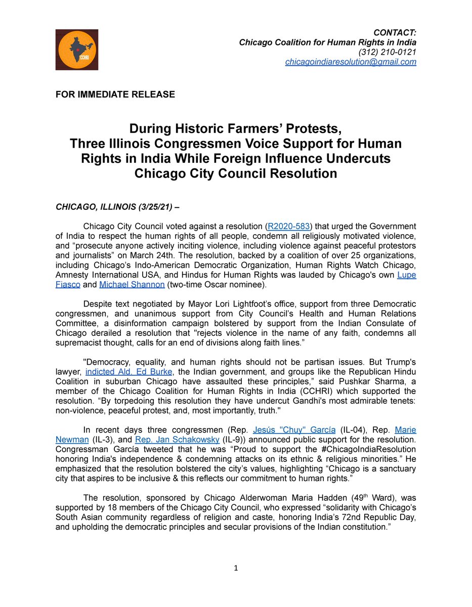CCHRI5's tweet photo. As a coalition, we want to respond to the vote on the #ChicagoIndiaResolution (R2020-583) https://t.co/tb2JTG9W2t