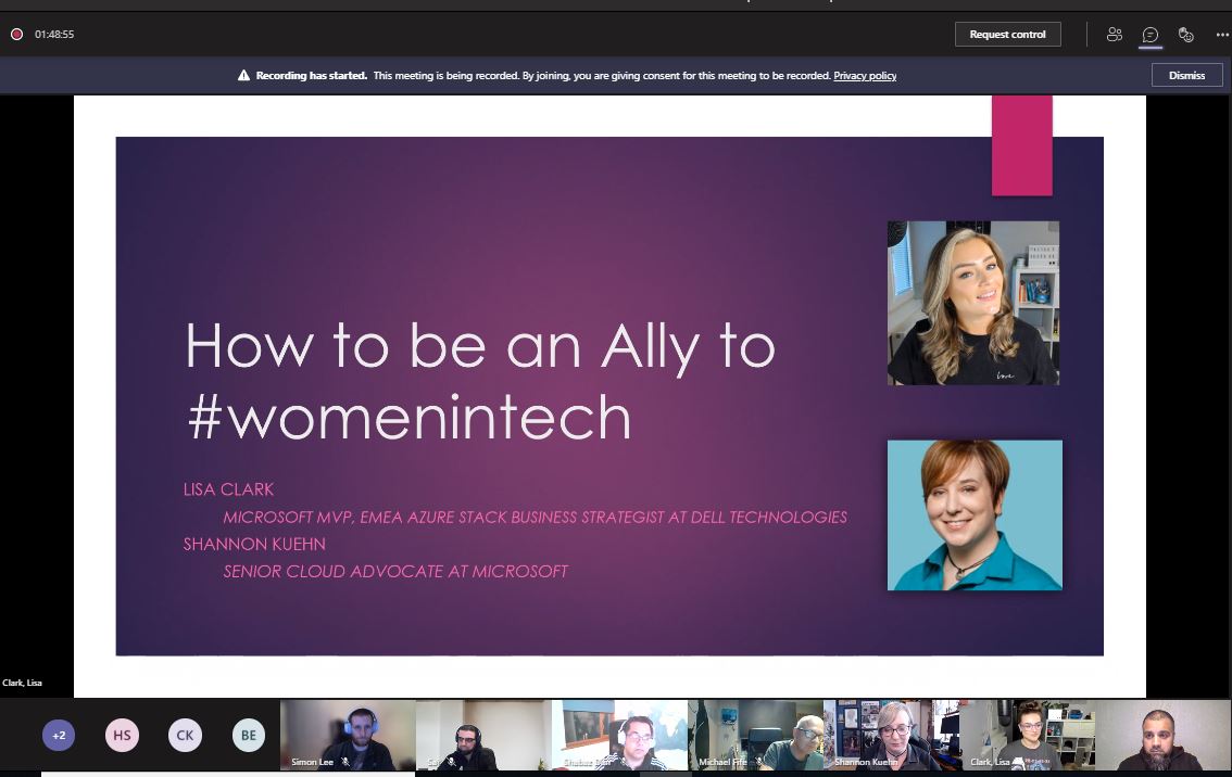 ITSupportBlog's tweet photo. Great sessions from @lisaattheedge and @shankuehn on the Bradford Cloud User Group @BradCug
Sessions on #AzureStack and #AzureVMWare
Now moving onto a session on How to be an Ally to #womenintech https://t.co/yTJtiXVIGn