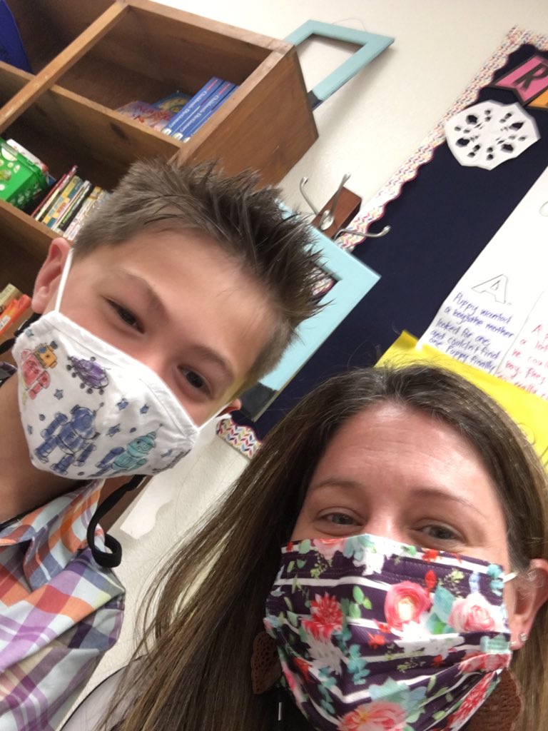 holly_stripling's tweet photo. When you are no longer in the daily life of a kid you love, but he recognizes you all the way down the hall, with a mask on!?! You sneak back for a selfie ♥️ Been a great day with #teamgfes @RachelleKillian @GFESWildcats @CarolynGump https://t.co/xofXG3VK1b