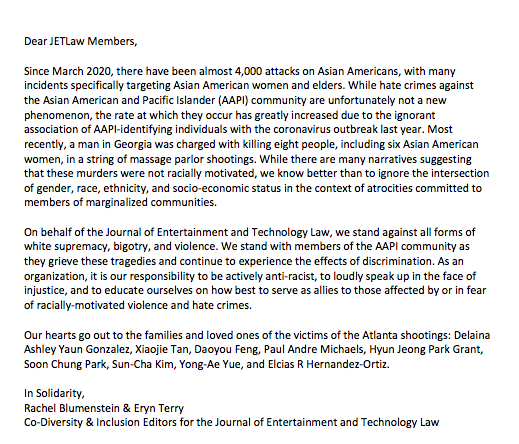 VandyJETLaw's tweet photo. AAPI Solidarity Letter https://t.co/vZ4v5H3ni4