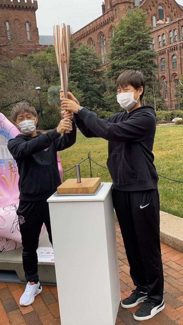 WashSpirit's tweet photo. Today @yoko10_official and @SAYA_SAO11 joined the @JapanEmbDC to unveil a new momentous @smithsonian statue and an Olympic torch replica! #unshakeablefriendship https://t.co/mfTuuRowuG