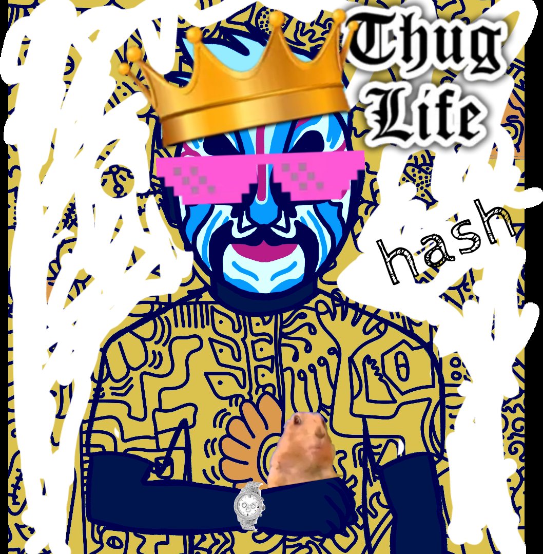 Second drop! #1 – Trump
This one might not be the ex US president but at least he's still the king! 
Don’t joke with this #hugLifeInNFT. ;) 

#hashmask #nftdrop #nftcollectors #nftcollector #nftartists #nftartist #nftart