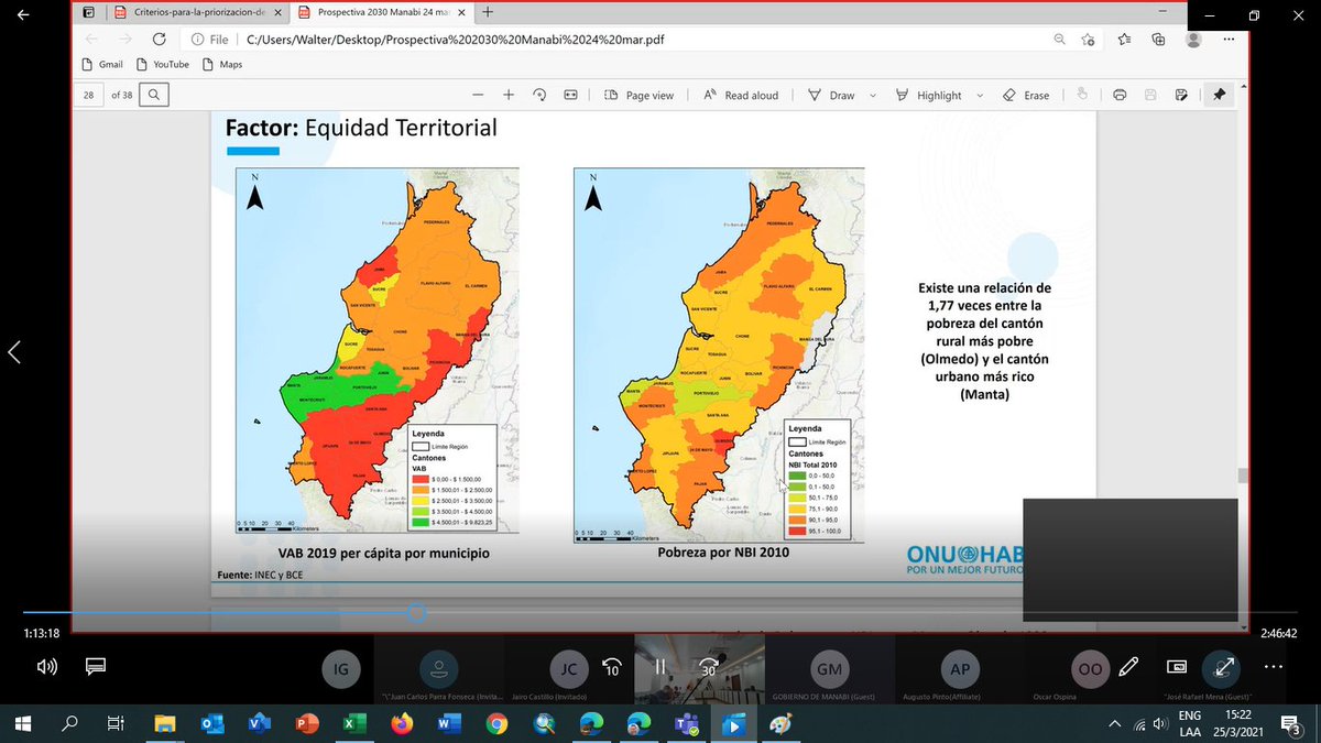ONUHabitatAndin's tweet photo. En el marco del proyecto “Consolidación del Sistema de Asentamientos Humanos de la Provincia de Manabí, apuestas para su prosperidad y sostenibilidad” se presentó la propuesta de visión prospectiva de la provincia de Manabí 2030 del PDOT al equipo directivo del Gobierno. https://t.co/im41G5gPtj